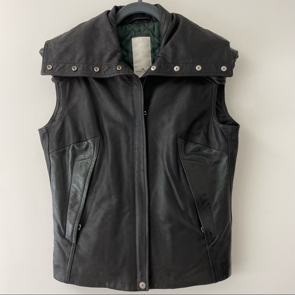 Blk Dnm Black Leather Quilted-Lined Hooded Vest